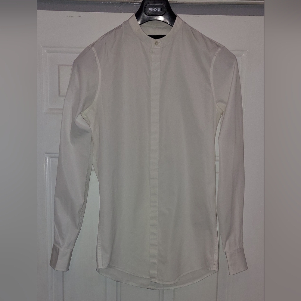 DSQUARED2 MEN'S WHITE COTTON BANDED COLLAR LONG SLV SHIRT SIZE 44 MADE I…